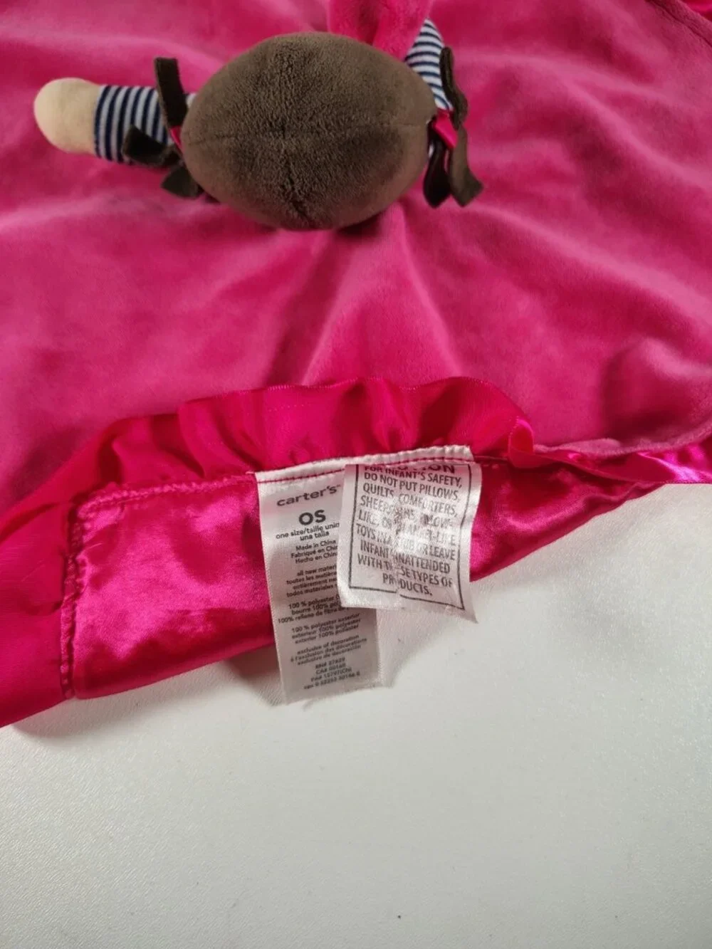 Carters Love You Doll Security Blanket Plush Baby Lovey Dark Pink Brunette READ